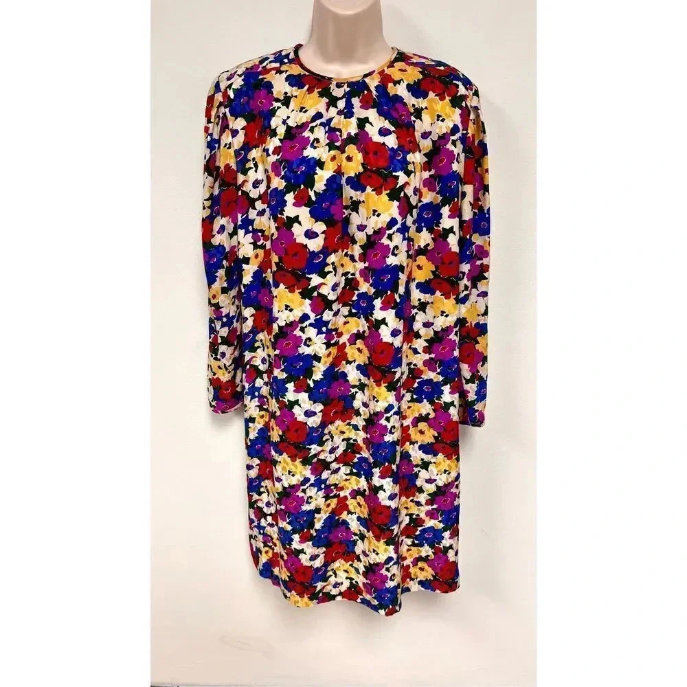 Vintage‎ Baron Peters Women’s Large Multicolored Vibrant Floral Midi Dress